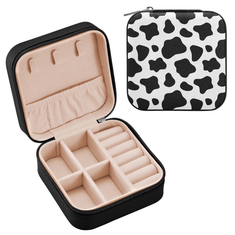 Photo 1 of Cow Print Square Travel Jewelry Box (Black) 