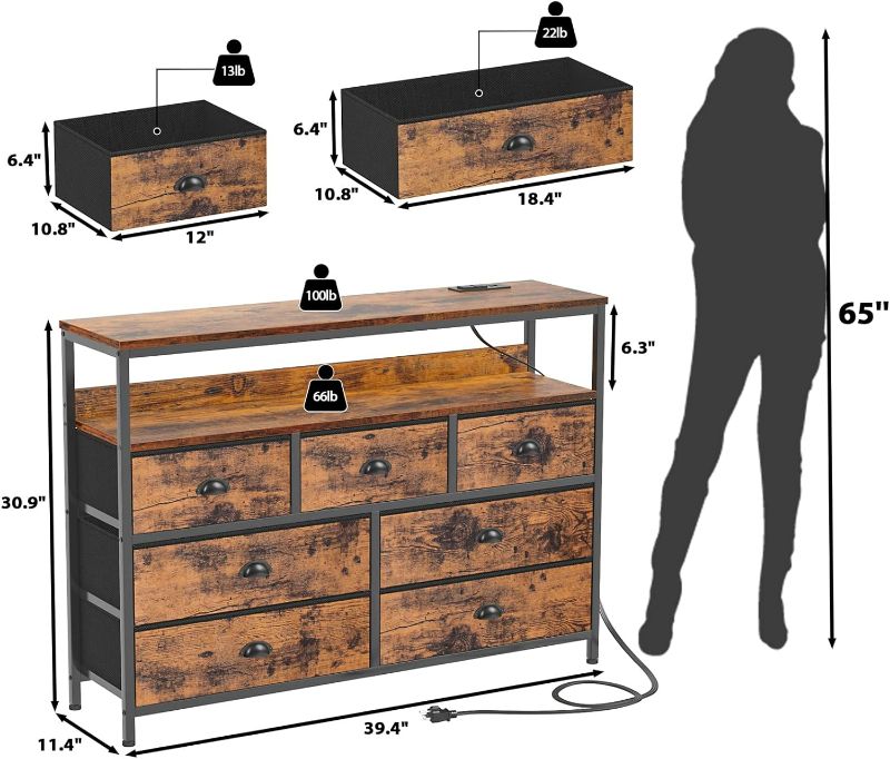 Photo 1 of Furologee Dresser TV Stand, 7 Drawers and 2-Tier Open Shelves, Rustic Brown (Dimensions In Last Photo)