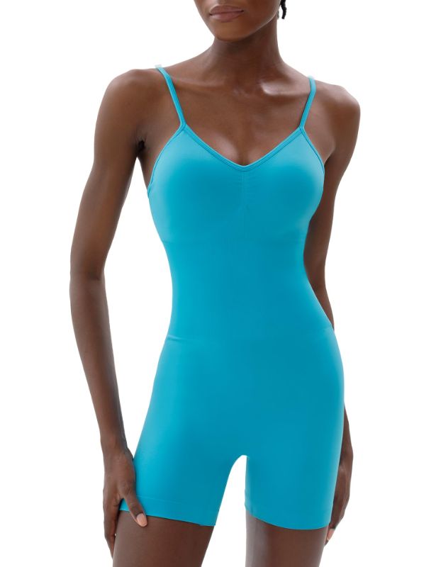 Photo 1 of PUMIEY Women's V Neck Spaghetti Strap Jumpsuits X-Large Cerulean