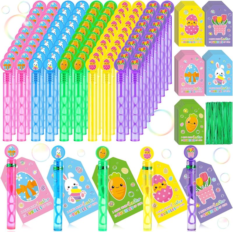 Photo 1 of 100 Set Easter Mini Bubble Wands Bulk with Gift Tags 