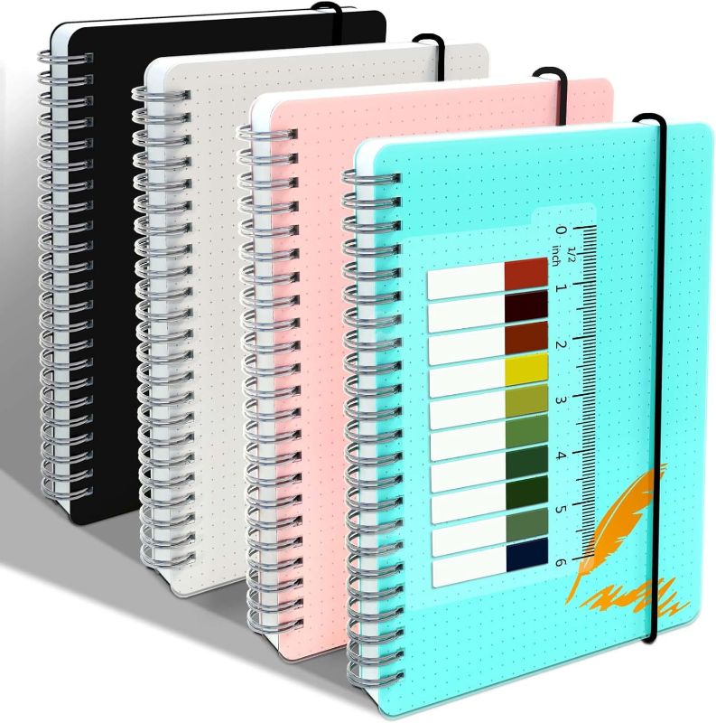 Photo 1 of Journals - Large Dotted Spiral Notebooks 8.5 x 11 inches 4 Pack 80 Sheets (Blue,Pink,black,Transparent)