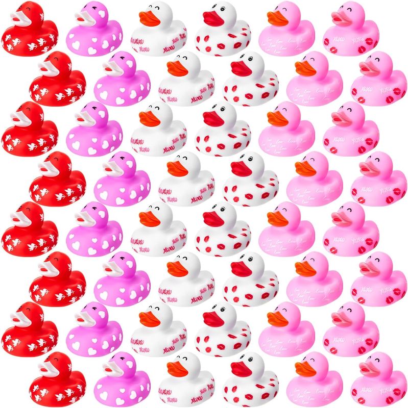 Photo 1 of 48 Pcs Valentine Rubber Ducks Baby Showers Accessories 2.2 Inch Heart Valentines Day Duck 6 Styles