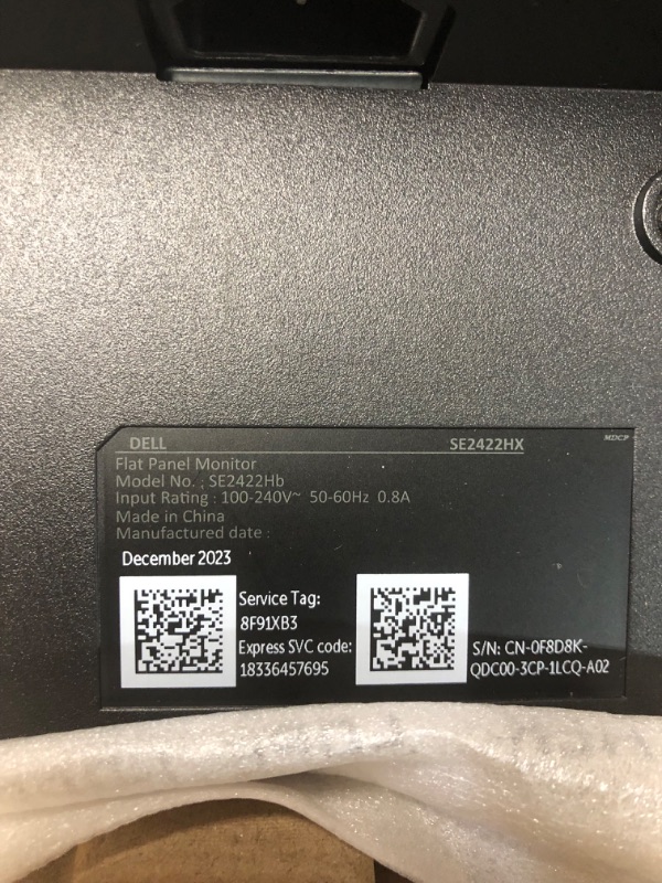 Photo 4 of **MISSING POWER CABLE UNABLE TO TEST**
Dell 24 inch Monitor FHD (1920 x 1080) 16:9 Ratio with Comfortview (TUV-Certified), 75Hz Refresh Rate, 16.7 Million Colors, Anti-Glare Screen with 3H Hardness, Black - SE2422HX 24 Inches SE2422HX