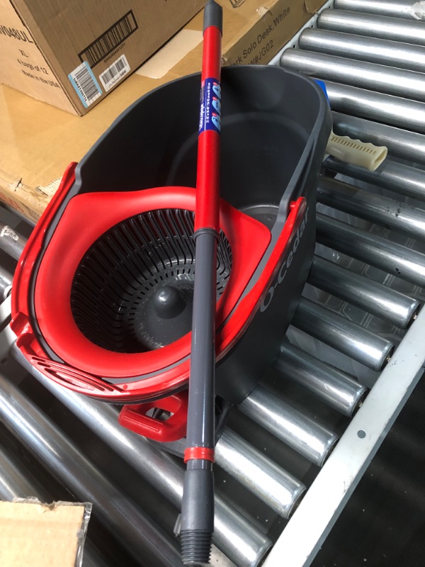 Photo 2 of **MISSING MOP HEAD**
O-Cedar EasyWring Microfiber Spin Mop, Bucket Floor Cleaning System, Red, Gray Spin Mop & Bucket