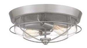 Photo 1 of **MISSING GLASS FIXTURE**
NONREFUNDABLE
allen + roth Valdara 2-Light 14.88-in Brushed Nickel Flush Mount Light