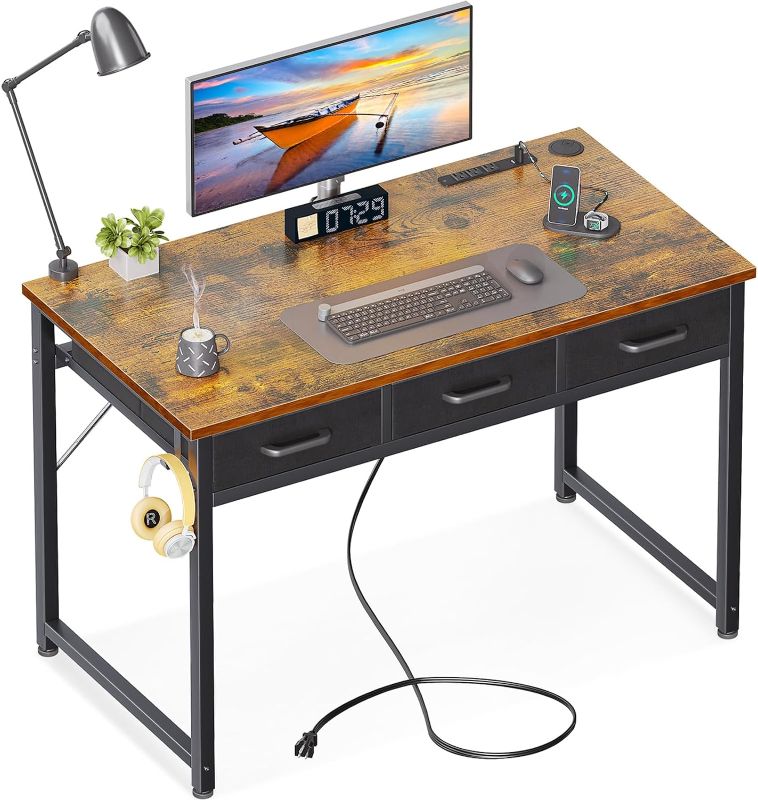 Photo 1 of **STOCK PHOTO IS REFERENCE ONLY**
BASIC DESK WITH 2 DRAWERS VINTAGE WITH BLACK LEGS