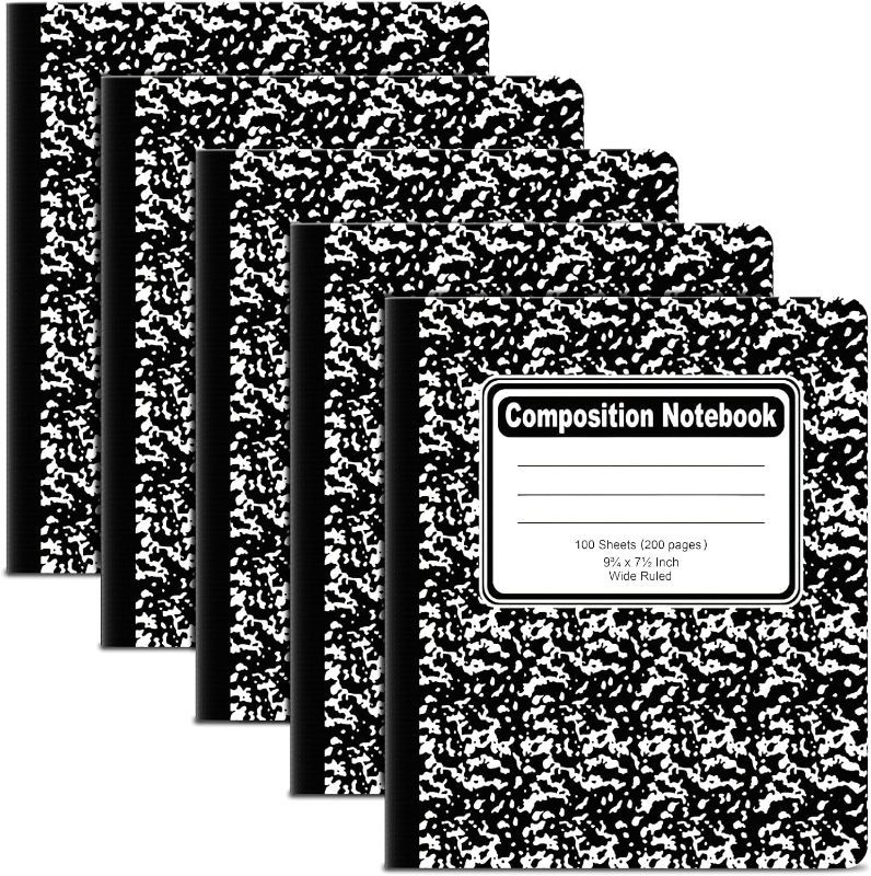 Photo 1 of Composition Notebooks Wide Ruled Paper 5 Pack, 9-3/4" x 7-1/2" 100 Sheets per Book, Black Marble Covers 