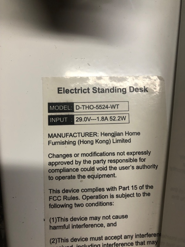 Photo 6 of **MINOR CHIPS// PACKAGING DAMAGED**
SMUG Standing Desk Adjustable Height, 55x24 Inch Electric Table with 3 Memory Preset & T-Shaped Metal Bracket Modern Computer Workstation with Splice Board for Home Office, 5524 Inch, White