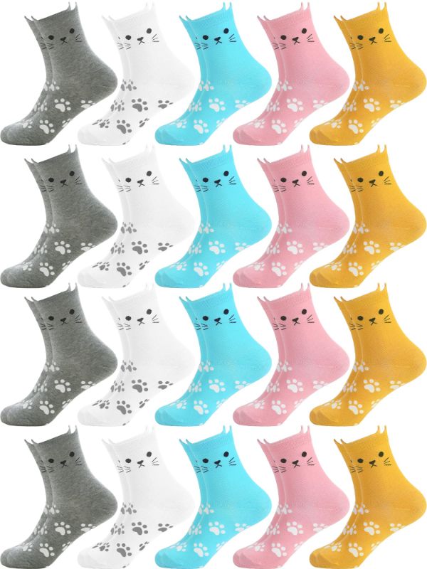 Photo 1 of 20 Pairs Womens Girls Cat Socks