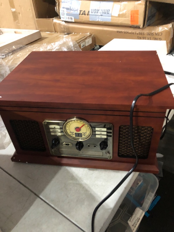 Photo 2 of **READ NOTES**Victrola Nostalgic 6-in-1 Bluetooth Record Player & Multimedia Center with Built-in Speakers - 3-Speed Turntable, CD & Cassette Player, FM Radio | Wireless Music Streaming | Mahogany Mahogany Entertainment Center