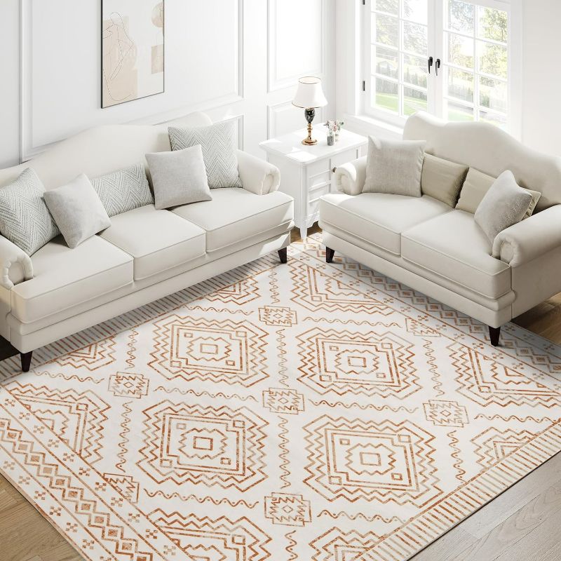 Photo 1 of (NON-REFUNDABLE) PureCozy Boho Area Rug 5x7 Living Room Rug Kitchen Taupe Washable Indoor Bedroom Carpet Modern Throw Rug Neutral Accent Rug Distressed Low Pile Rug for Office Dining Room Laundry Room
