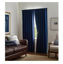 Photo 1 of (READ FULL POST) allen + roth 84-in Navy Blackout Thermal Lined Back Tab Single Curtain Panel
