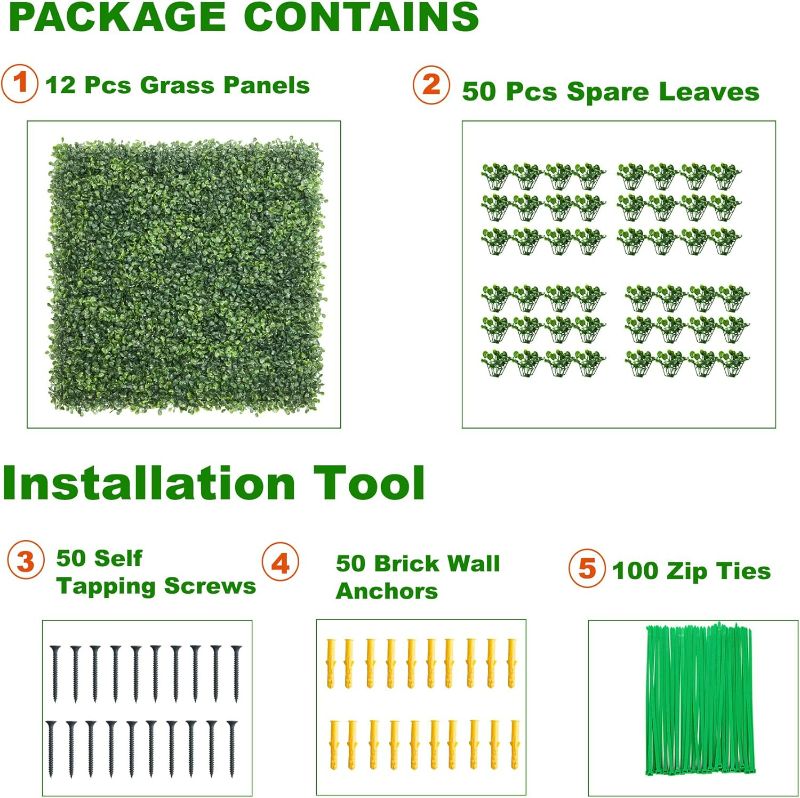 Photo 3 of (READ FULL POST) KASZOO 12Pack 20"x20" Artificial Boxwood Grass Backdrop Panels Topiary Hedge Plant, UV Protected Privacy Hedge Screen Faux Boxwood for Outdoor,Indoor,Garden,Fence,Backyard,Greenery Walls 12 Pack 20*20