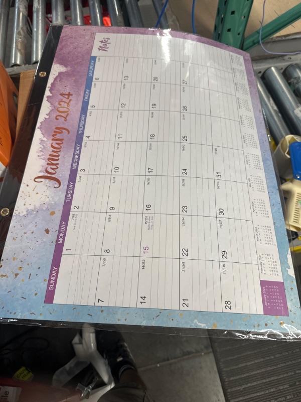 Photo 2 of 2023-2024 Desk Calendar - Large Desk Calendar 2023-2024, Jul. 2023 - Dec. 2024, 22" x 17", Thick Paper with Corner Protectors, Large Ruled Blocks & 2 Hanging Hooks - Multicolored Waterink