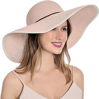 Photo 1 of Oceani Womens Sun Straw Hat Wide Brim Pink 