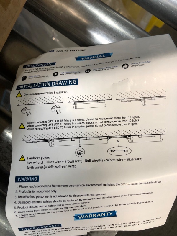 Photo 3 of (Pack of 8) Barrina LED T5 Integrated Single Fixture, 4FT, 2200lm, 6500K (Super Bright White), 20W, Utility Shop Light, Ceiling and Under Cabinet Light, ETL Listed, Corded Electric with ON/Off Switchs