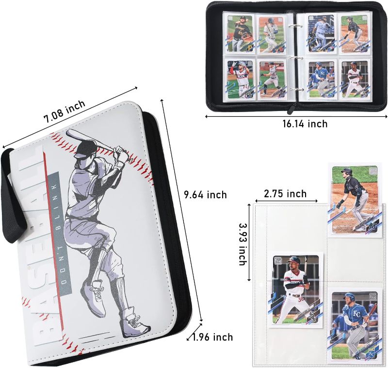 Photo 3 of (READ FULL POST) 400 Pockets Baseball Card Binder, 4-Pocket Card Collections Trading Card Binder 50 Pages Double-Sided Cards Holder with Zipper 3-Ring Card Album for Sports Baseball Card Sleeves Protectors 400 cards Baseball