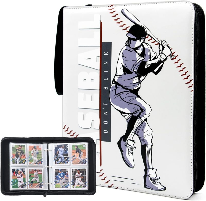 Photo 1 of 400 Pockets Baseball Card Binder, 4-Pocket Card Collections Trading Card Binder 50 Pages Double-Sided Cards Holder with Zipper 3-Ring Card Album for Sports Baseball Card Sleeves Protectors 400 cards Baseball