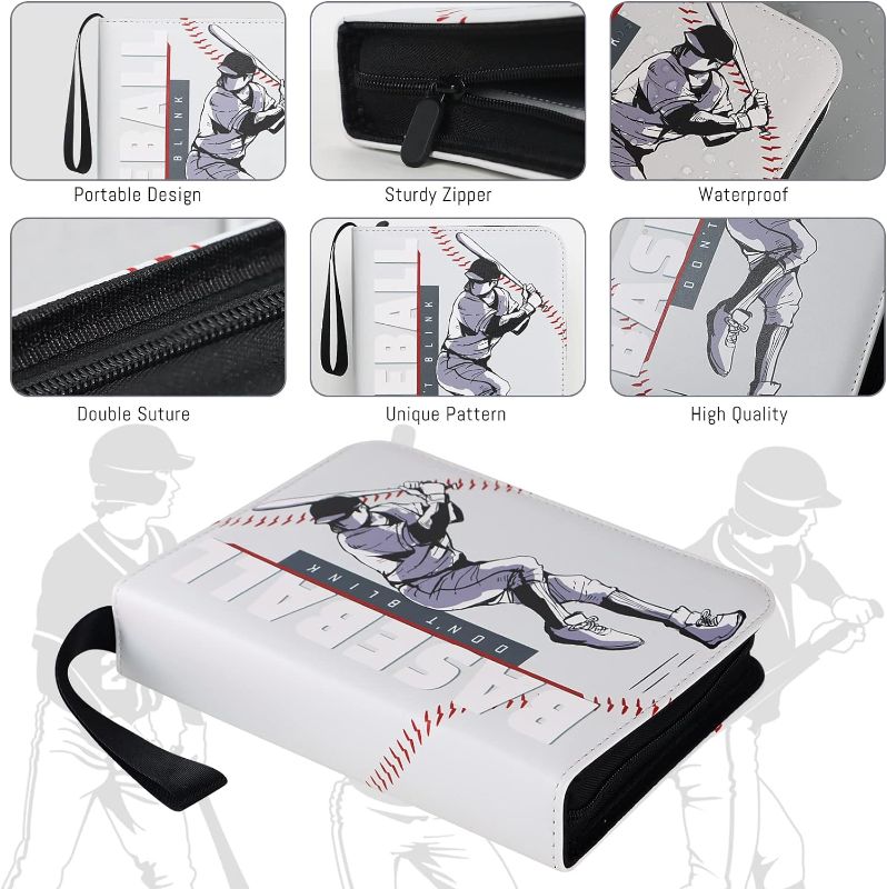 Photo 4 of 400 Pockets Baseball Card Binder, 4-Pocket Card Collections Trading Card Binder 50 Pages Double-Sided Cards Holder with Zipper 3-Ring Card Album for Sports Baseball Card Sleeves Protectors 400 cards Baseball