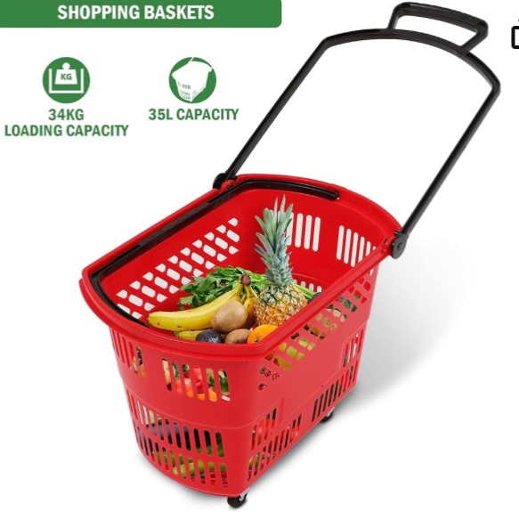 Photo 1 of (see images for damage) Shopping Basket With Handles, 35L Durable Plastic 