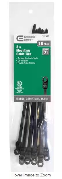 Photo 1 of  10 pack 8 in. UV Mounting Cable Tie, Black (10-Pack)
