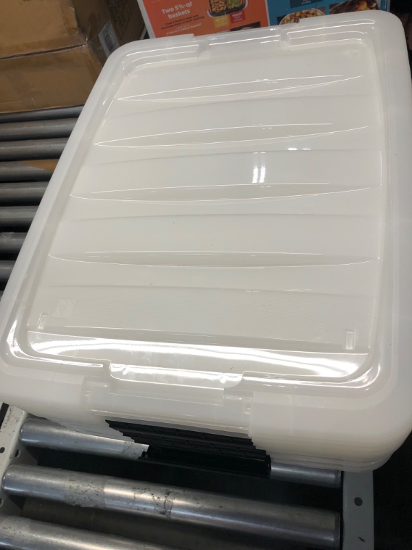 Photo 3 of ***USED - DAMAGED - PLASTIC DISCOLORED***
IRIS USA 32 Qt. Plastic Storage Bin Tote Organizing Container Pack of 4