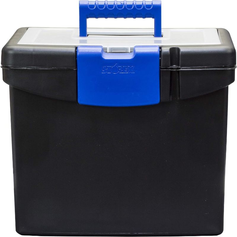 Photo 1 of Storex File Box with XL Lid Storage Case, 11"x13.3"x10.9", Black, Blue