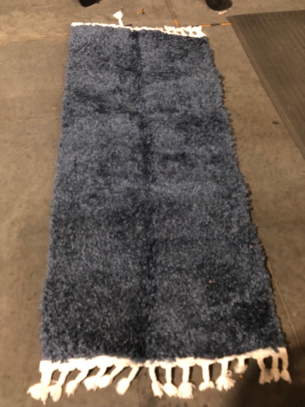 Photo 2 of ***CREASED DOWN MIDDLE*FIBERS HAVE SEPARATED***
BELLEZA Plush Shag Runner Rug, 2' 6" x 6', Blue 