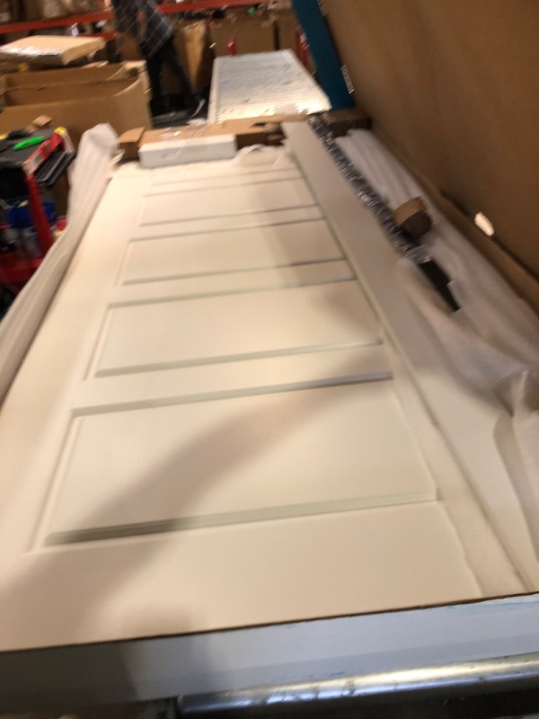 Photo 2 of ***USED - LIKELY MISSING PARTS - UNABLE TO VERIFY FUNCTIONALITY***
36 in. x 84 in. 4 Lite Full Frosted Glass White MDF Sliding Barn Door with Hardware Kit