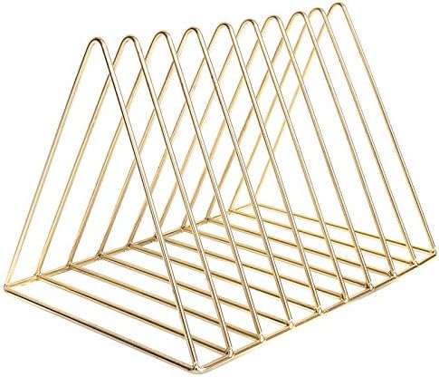 Photo 1 of Cq acrylic Triangle File Folder Racks and Magazine Holder,10 Lattice Metal Newspaper Holder Magazine File Storage for Office Home Decoration,Gold