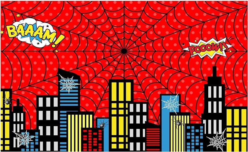 Photo 1 of  Red Superhero Cityscape Themed Photography Backdrop for Boys1st Birthday 