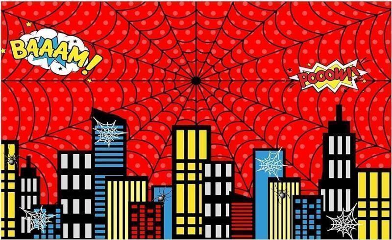 Photo 1 of  Red Superhero Cityscape Themed Photography Backdrop for Boys1st Birthday 