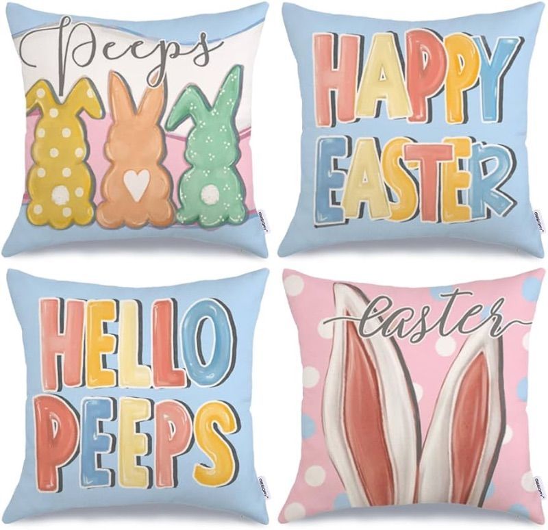 Photo 1 of ***NON-REFUNDABLE PACK OF 2***
Happy Easter Pillow Covers 16x16 inch Set of 4, Rabbits Bunny 