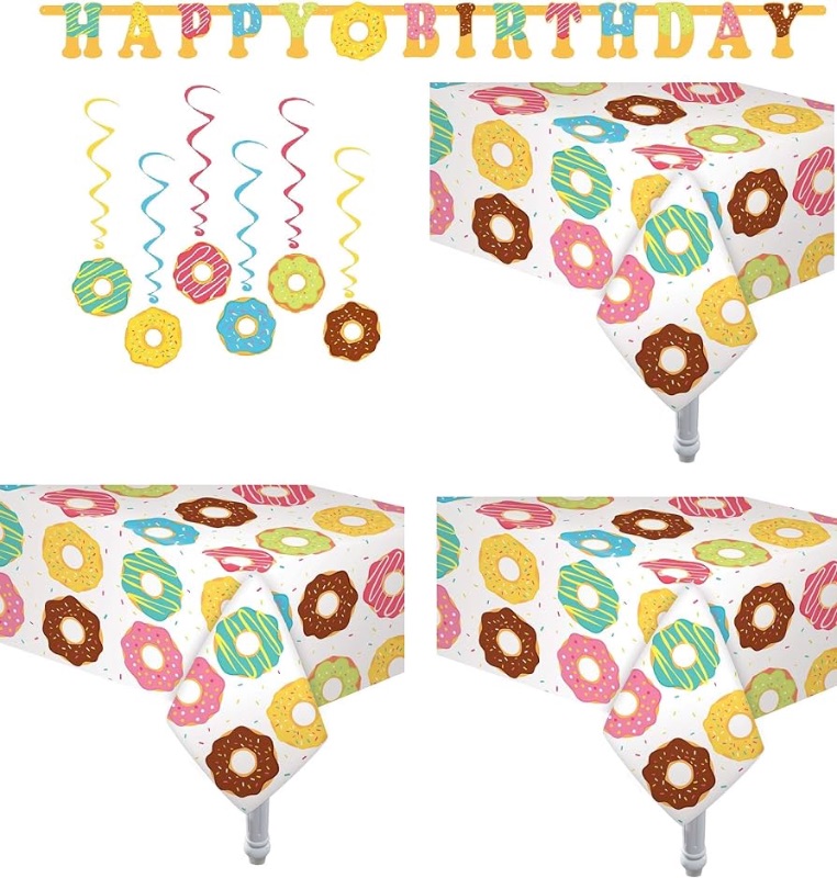 Photo 1 of  3 Pack Donut Theme Table Cover Donut Theme Tablecloth 