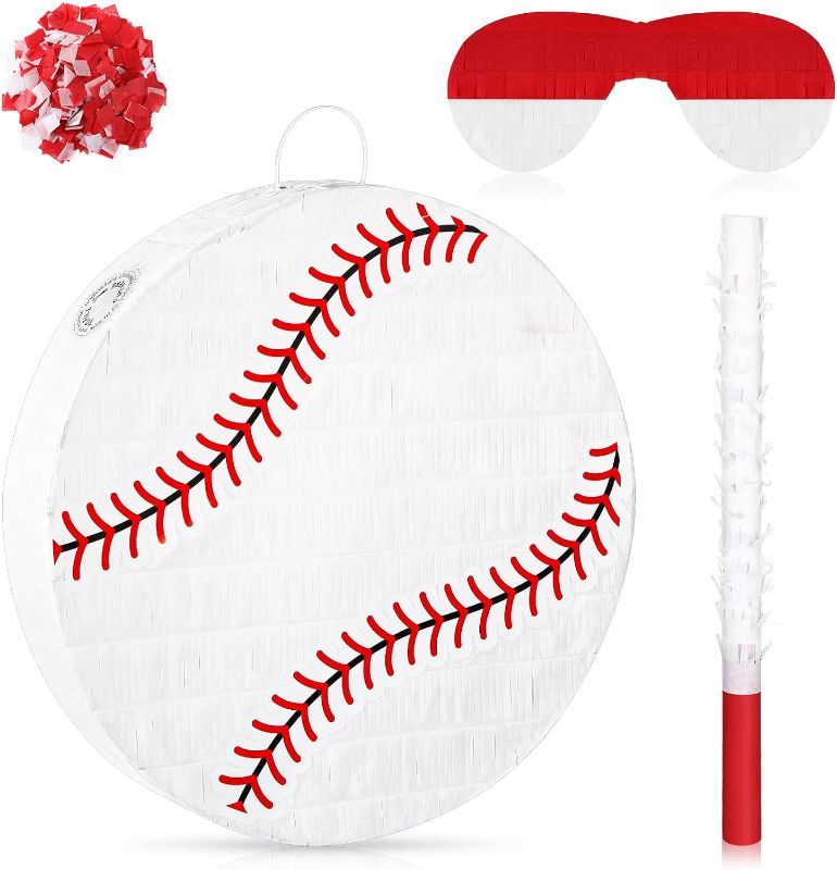 Photo 1 of Charniol 16 Inch Baseball Pinata Baseball Party Favors Decorations Baseball Birthday Party Supplies Large Pinata with Pinata Stick Blindfold and Confetti for Sports Themed Birthday Party Supplies