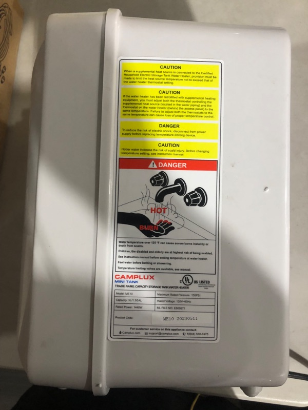 Photo 6 of ***MISSING HOT WATER CAP***
Camplux Electric Water Heater 1.3 Gallon, Hot Water Heater with 43.3'' Cord Plug 1.3 Gallons