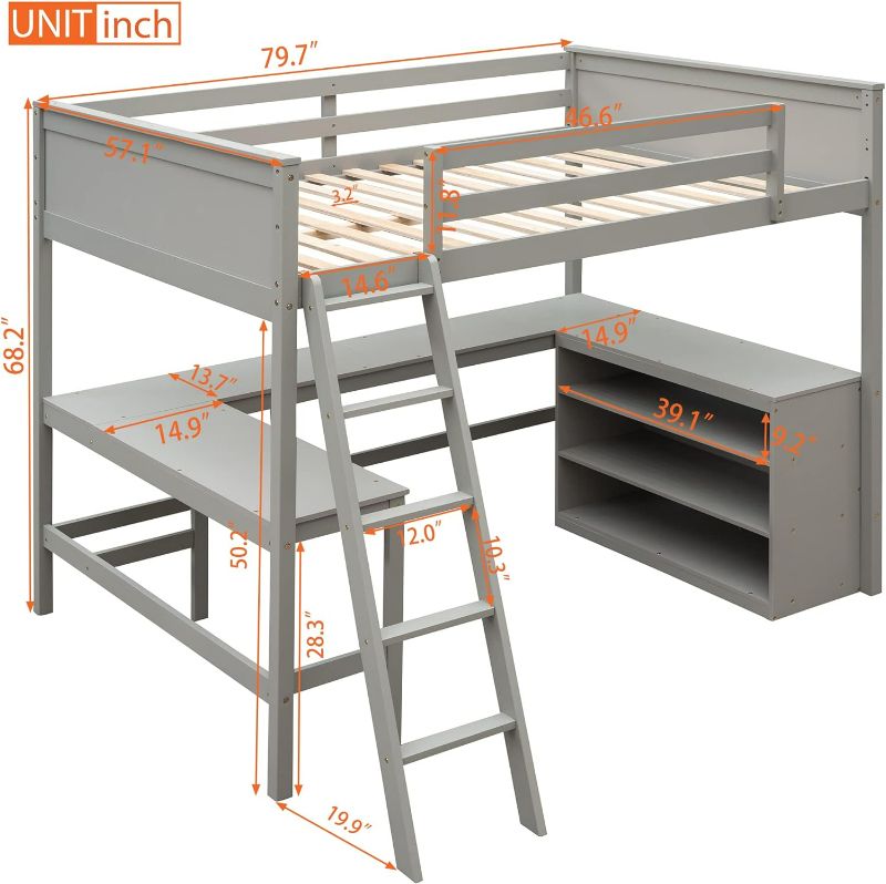 Photo 4 of (NON-REFUNDABLE) Wooden Full Size Loft Bed with Built-in Desk and Bookshelves