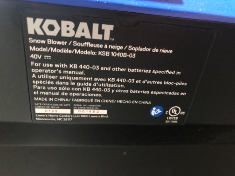 Photo 8 of ***USED - MISSING PARTS - UNABLE TO TEST - SEE COMMENTS***
Kobalt Gen4 40-volt 21-in Single-stage Push Battery Snow Blower 4 Ah (Battery and Charger Included)