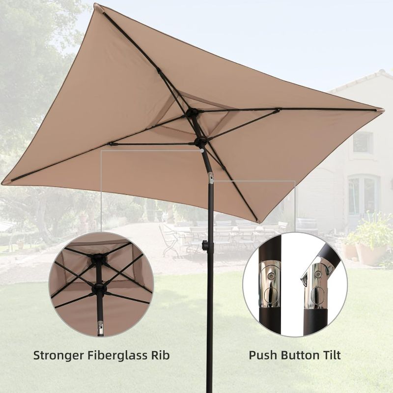 Photo 3 of (NON-REFUNDABLE) AMMSUN 6.5 x 4.5ft Rectangular Patio Umbrella Outdoor Table Umbrella Steel Pole and Fiberglass Ribs (Beige-New)