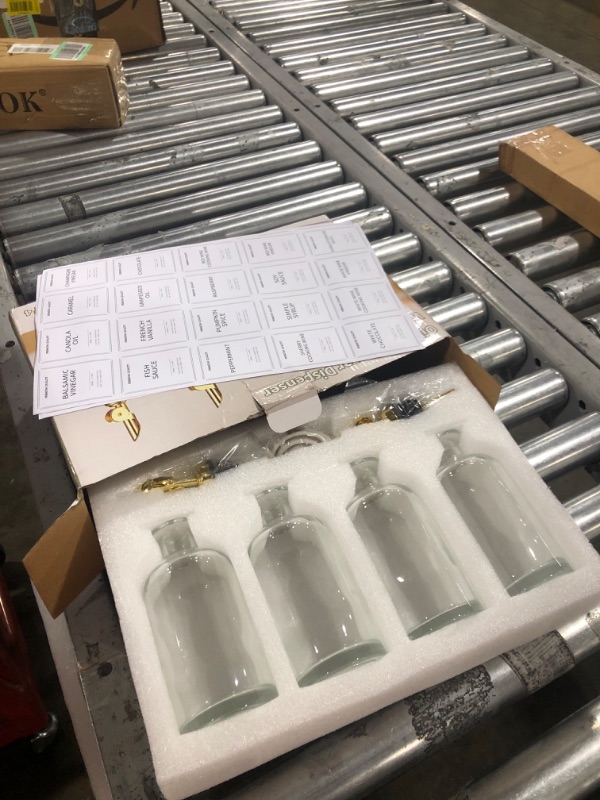 Photo 1 of 12 oz Glass Olive Oil Dispenser Bottle For Kitchen,Oil And Vinegar Dispenser Set Of 4,Oil Bottles For Kitchen,Coffee Syrup Dispenser,Glass Oil Container With Metal Pourer,Funnel,Waterproof Labels
