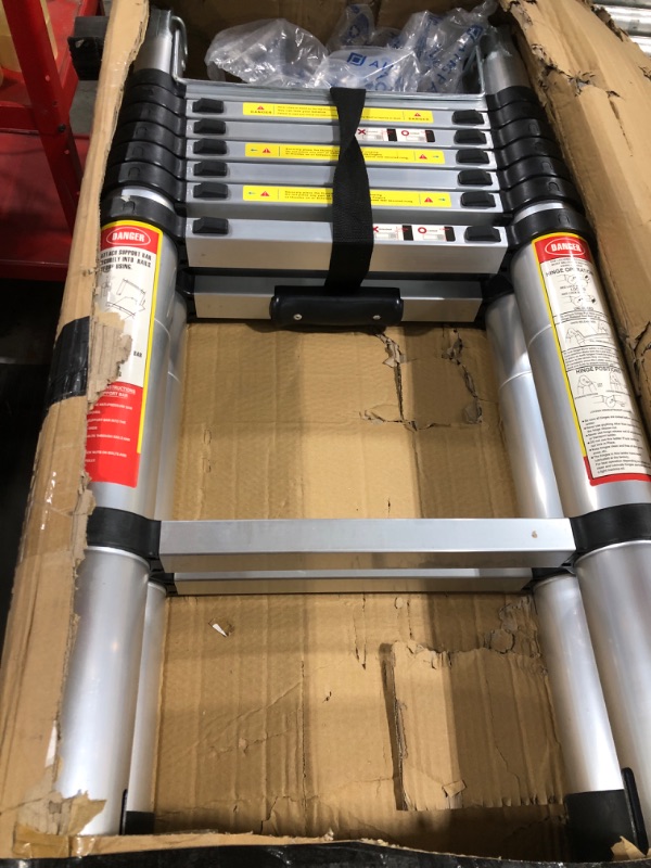 Photo 1 of 16.5FT Telescoping A Frame Ladder with Tool Tray, 2-In-1 Extension Ladder, Multi-Purpose Aluminum Telescopic Ladders with Ladder Stabilizer Wheels, Folding Foldable Extendable Ladder for Home Outdoors 16.5FT A Frame
