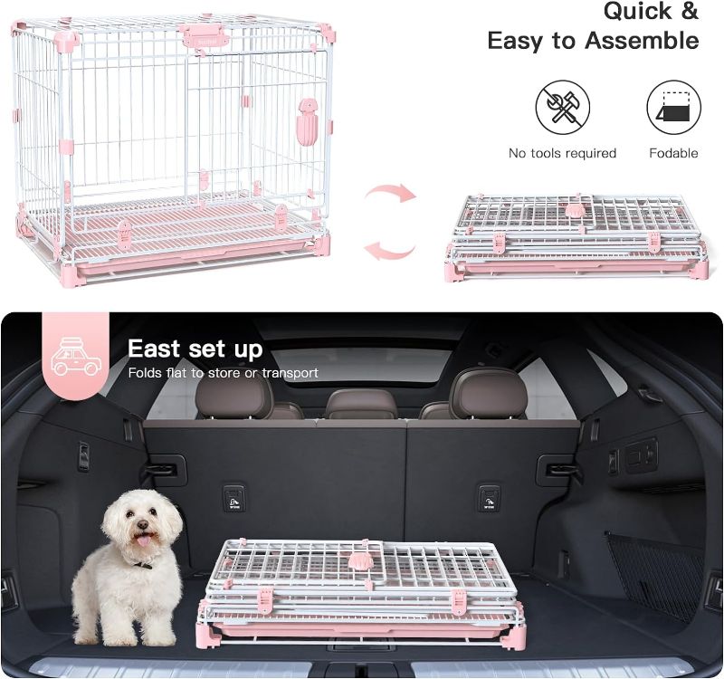 Photo 1 of 'Dog Crate for Small Dog, Double-Door, Foldable Puppy Dog Kennel Indoor with Divider and Tray, Metal Wire Dog Cage for Small Animals Training
