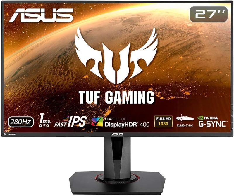 Photo 1 of ASUS TUF Gaming VG279QM 27” HDR Monitor, 1080P Full HD (1920 x 1080), Fast IPS, 280Hz, G-SYNC Compatible, Extreme Low Motion Blur Sync (ELMB SYNC), 1ms, DisplayHDR 400,, BLACK
