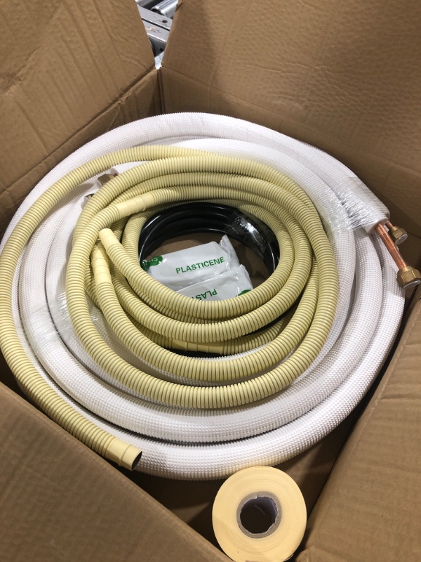 Photo 2 of 16ft Length Mini Split Line Set,1/4" 3/8" OD Copper Pipes Tubing and 3/8 White PE Thickened Insulated Coil with Flared Nuts for Mini Split Air Conditioner HVAC or Heat Pump System. (16Ft(1/4+3/8))