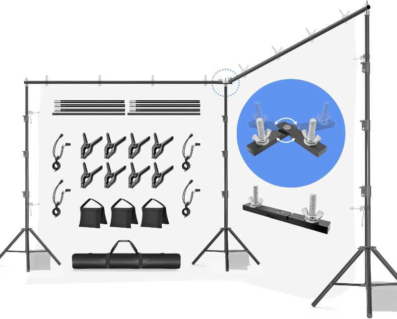 Photo 1 of LimoStudio (Heavy Duty) 30 ft. Max Wide x 9.7 ft. Max Tall Backdrop Stand Background Support System, 360° Rotatable Angle Adjustable Crossbar Joint, Spring Clamp, Elastic String Holder Clip, AGG3354 30 ft. Wide