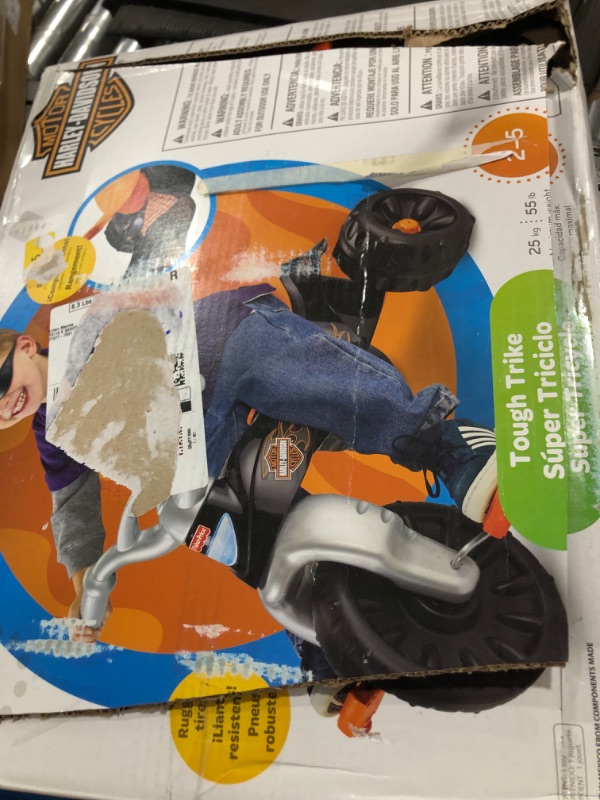 Photo 3 of Fisher-Price Harley-Davidson Tricycle with Handlebar Grips and Storage Area, Multi-Terrain Tires, Tough Trike [Amazon Exclusive]