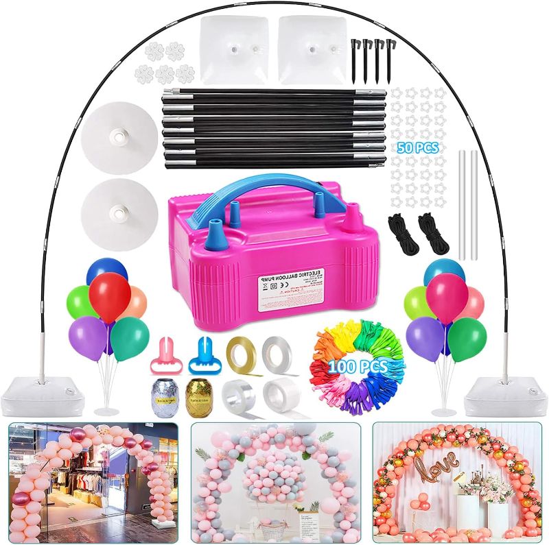 Photo 1 of Balloon Arch Kit and Balloon Pump, 10Ft Wide Adjustable Balloon Arch Stand with Balloons Water Fillable Bases, Balloon Clips, Manual Pump for Wedding Birthday Party Supplies Decoration 10Ft Arch Kit