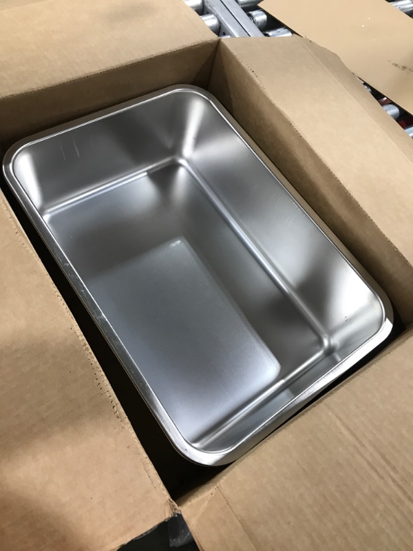 Photo 2 of 2PCS Stainless Steel Cat Litter Box, Metal Kitty Open Litter Pan Potty High Side Cat Toilet with Non-Slip Rubber Mat Smooth Surface Easy to Clean for Kitten Rabbits L:20"×13"×8"