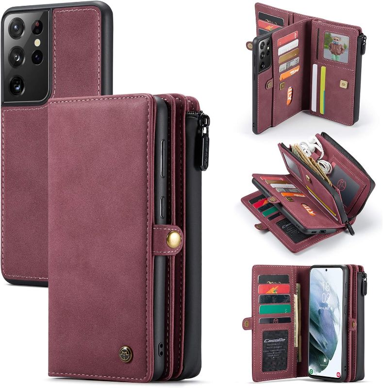 Photo 1 of Kowauri Wallet Case for iPhone 12/iPhone 12 Pro,Zipper Purse Folio Leather Wallet Protection Card Slot Holder Detachable Slim Magnetic Back Cover for iPhone 12/iPhone 12 Pro 6.1 Inch 2020 (Burgundy)