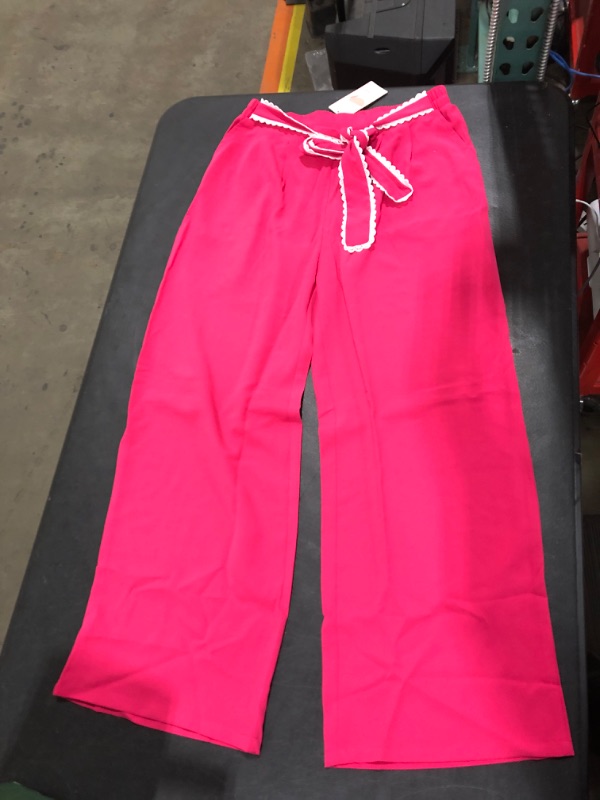 Photo 1 of [Size L] KIRUNDO Womens Dress Pants High Waisted Wide Leg- Pink